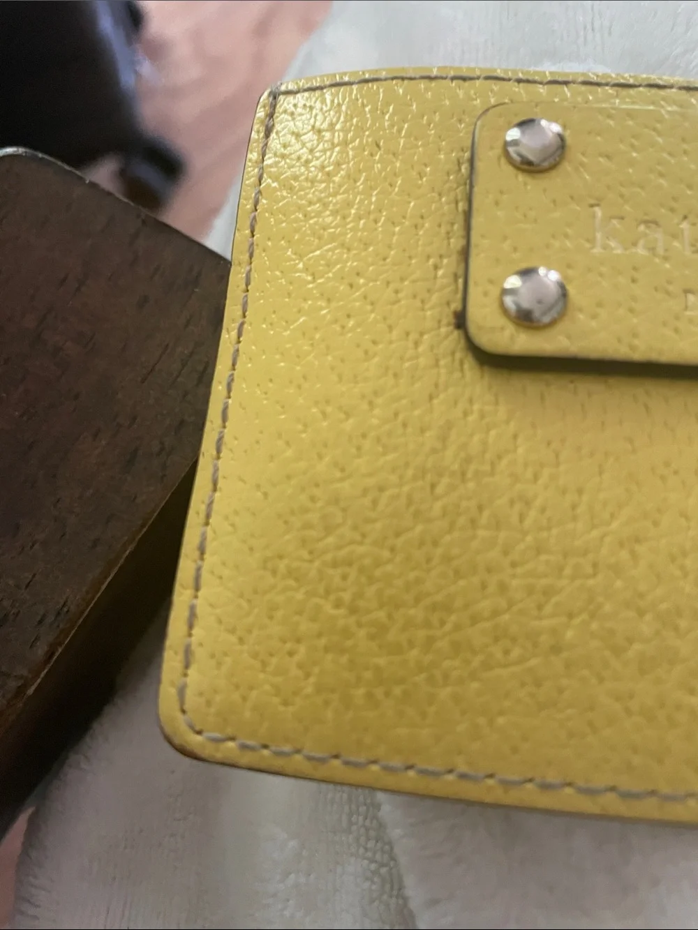 kate spade Yellow Pebbled Leather Card & Key Holder with Logo Plate
